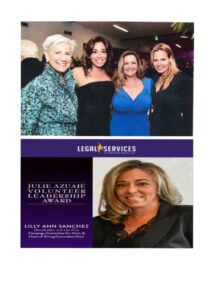 A collage of two photos with the words " legal services julie azuaje your estate leadership award " and an image of the same woman.